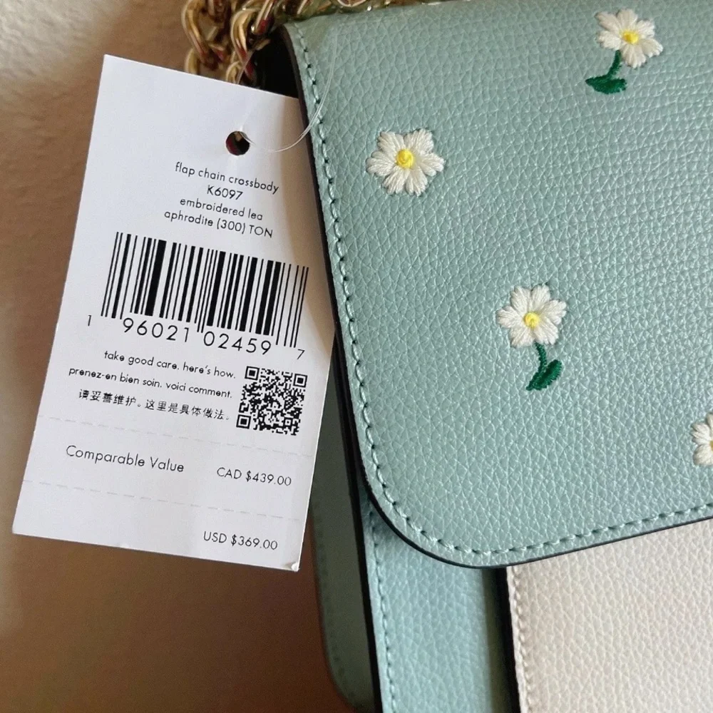 NWT Kate Spade Remi Daisy Embroidered Leather Chain Crossbody in Aphrodite - Picture 9 of 12